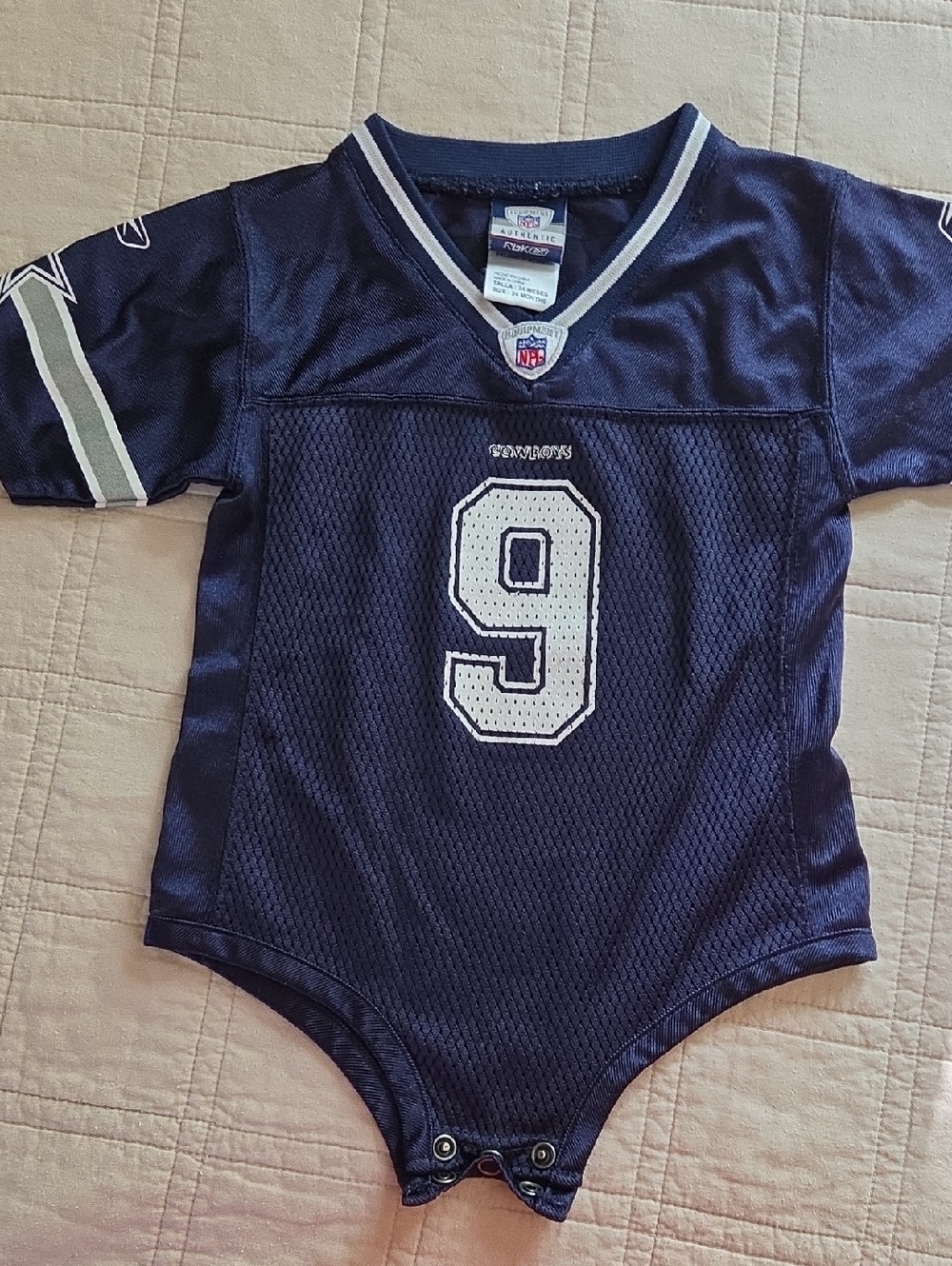 NFL Navy Baby Jersey Bodysuit with White #9